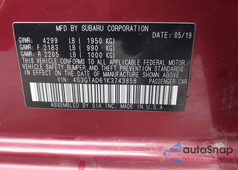 2019 Subaru Impreza 2.0I Premium z USA, uszkodzony, nr VIN 4S3GTAD61K3743858